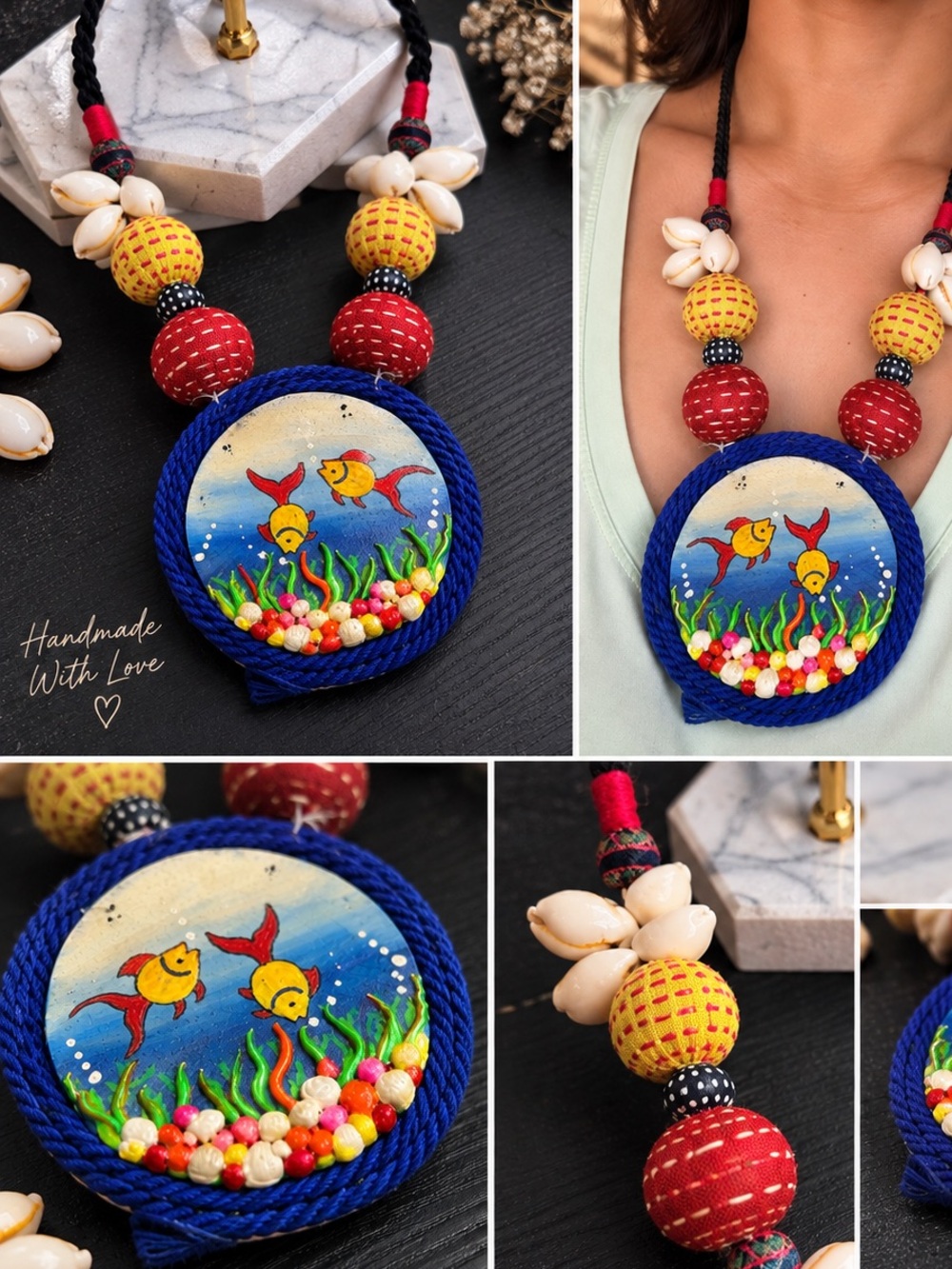 Handmade Hand-Painted Unique Indian Statement Necklace from Bengal.